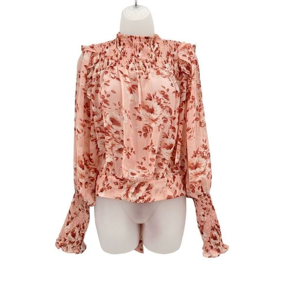 Bardot Tops - Bardot Remi Blouse Women's Small Long Sleeve Floral Sheer Tie Waist Long Sleeve